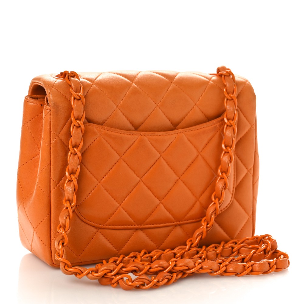 Lambskin Resin Mini Square Flap Orange