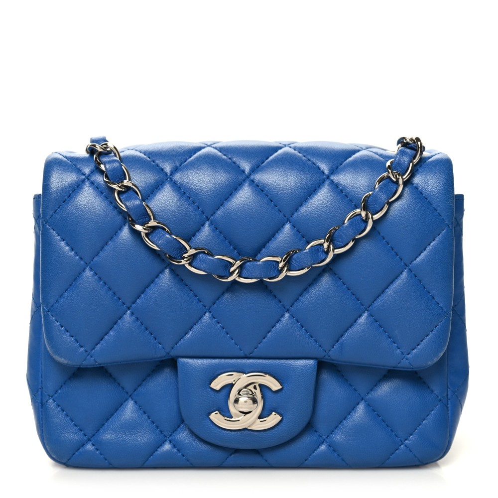 Lambskin Quilted Mini Square Flap Blue