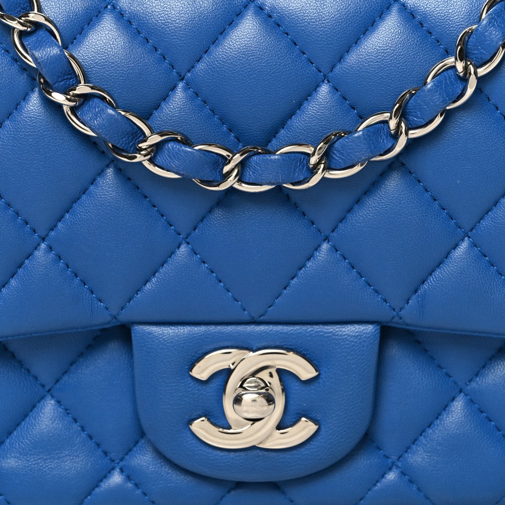 Lambskin Quilted Mini Square Flap Blue