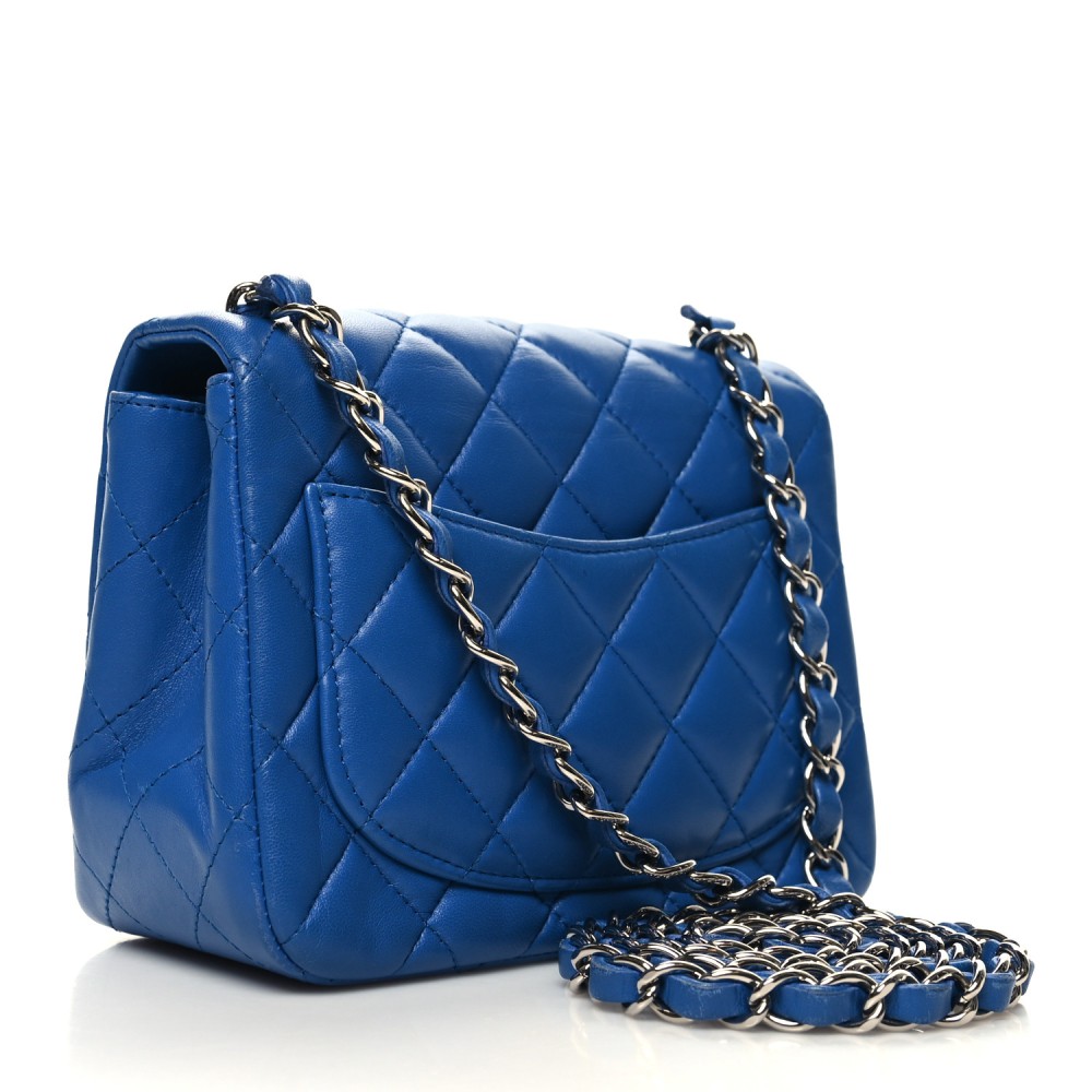 Lambskin Quilted Mini Square Flap Blue