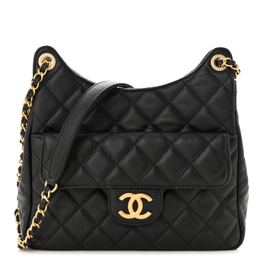 Caviar Quilted Wavy CC Hobo Black