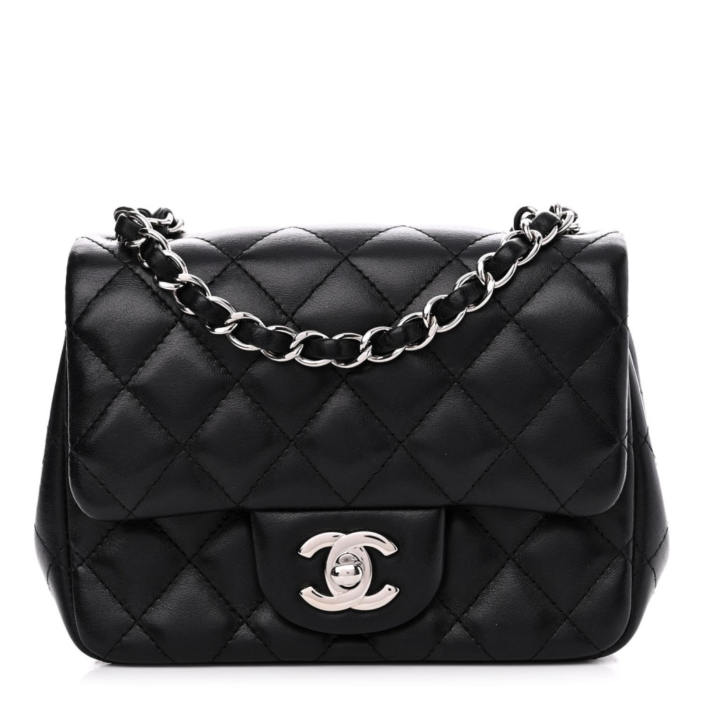 Lambskin Quilted Mini Square Flap Black