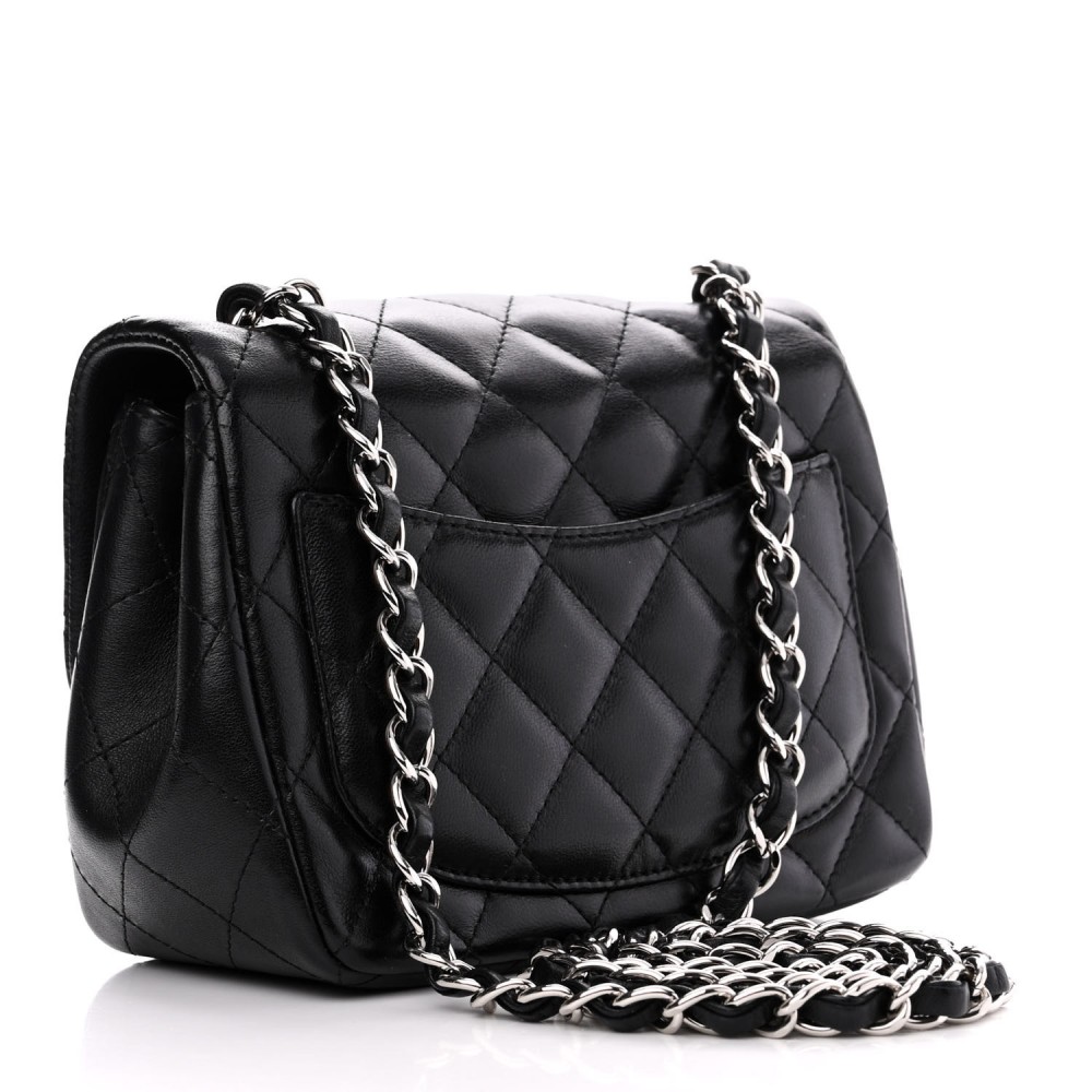 Lambskin Quilted Mini Square Flap Black