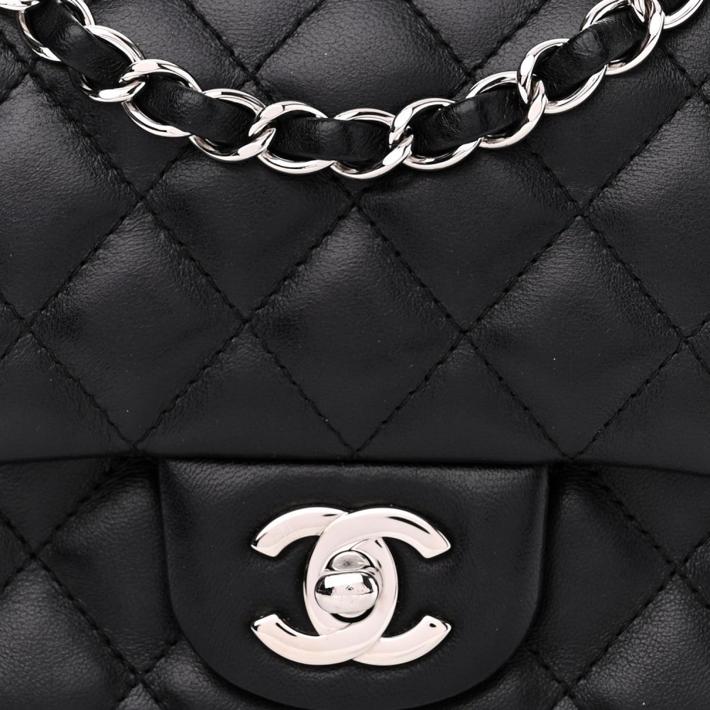 Lambskin Quilted Mini Square Flap Black