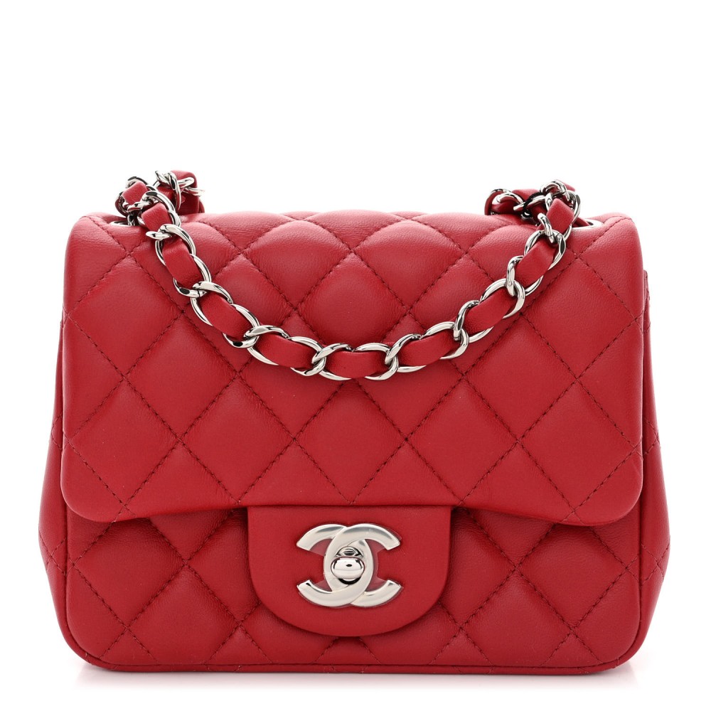 Lambskin Quilted Mini Square Flap Dark Red