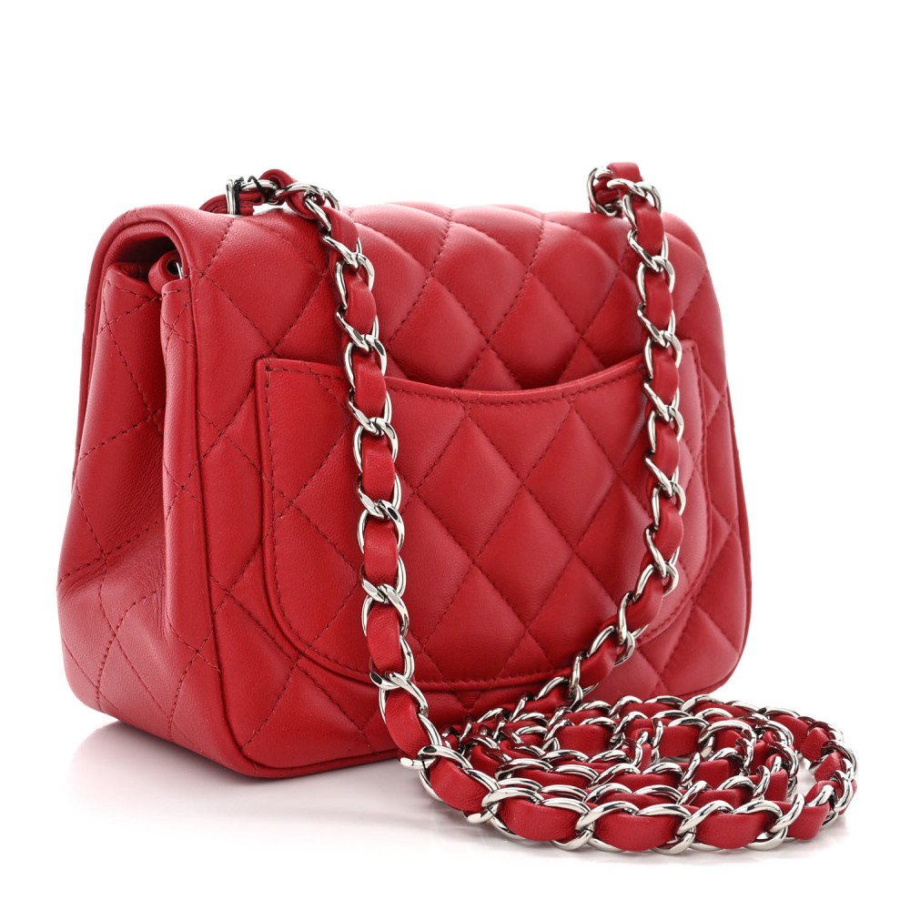 Lambskin Quilted Mini Square Flap Dark Red