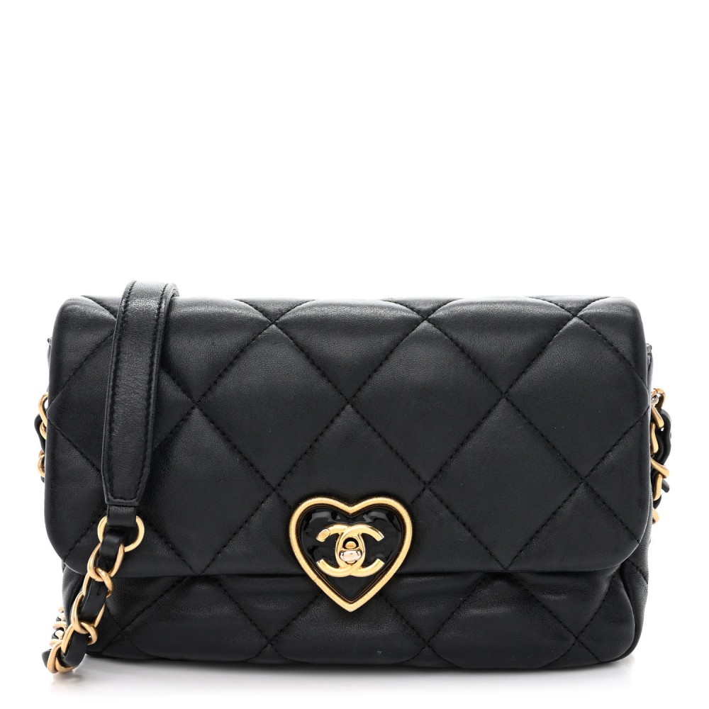 Lambskin Plexiglass Quilted Coco Love Flap Black