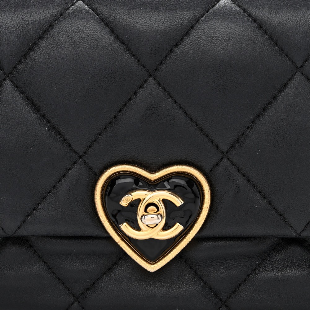 Lambskin Plexiglass Quilted Coco Love Flap Black