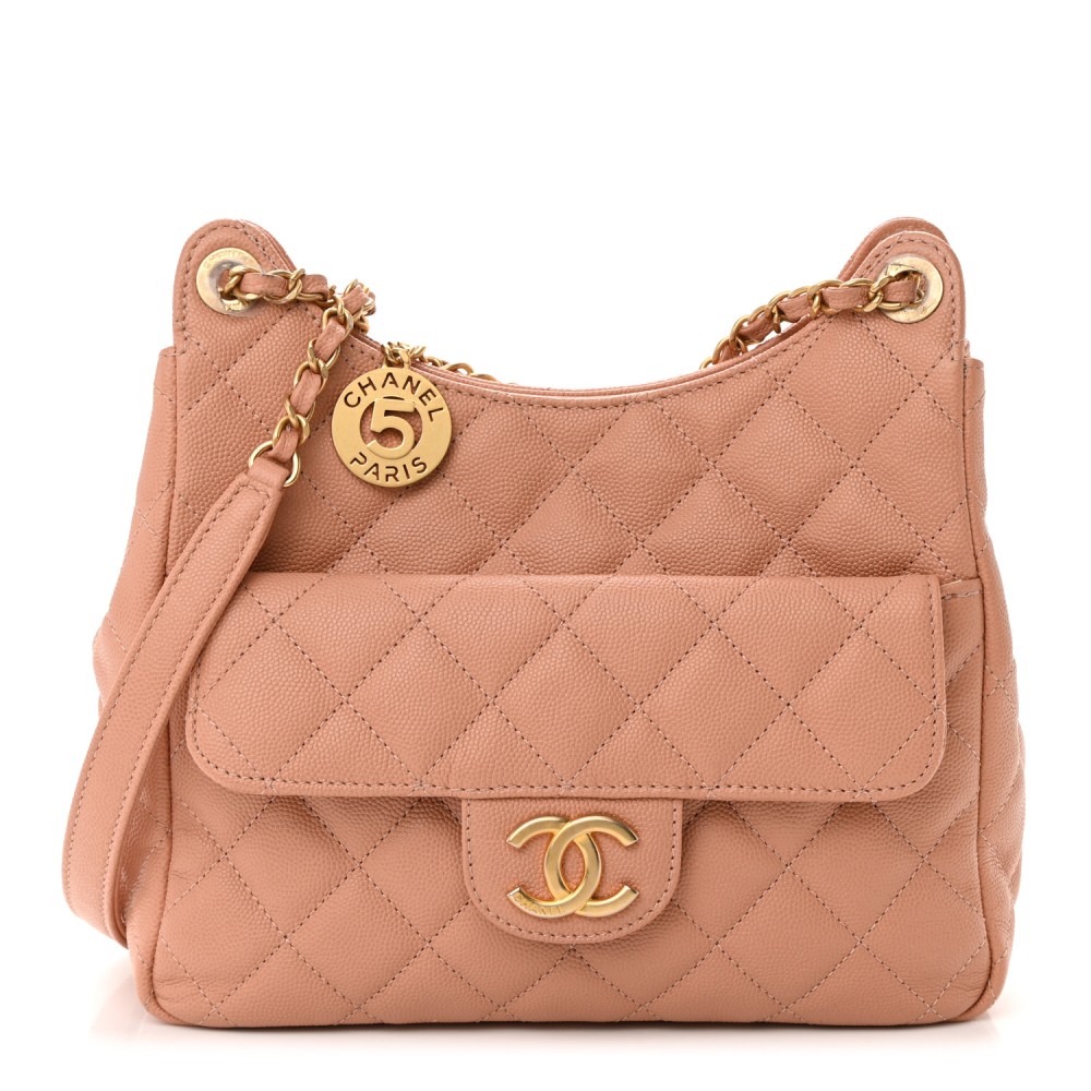 Caviar Quilted Wavy CC Hobo Beige