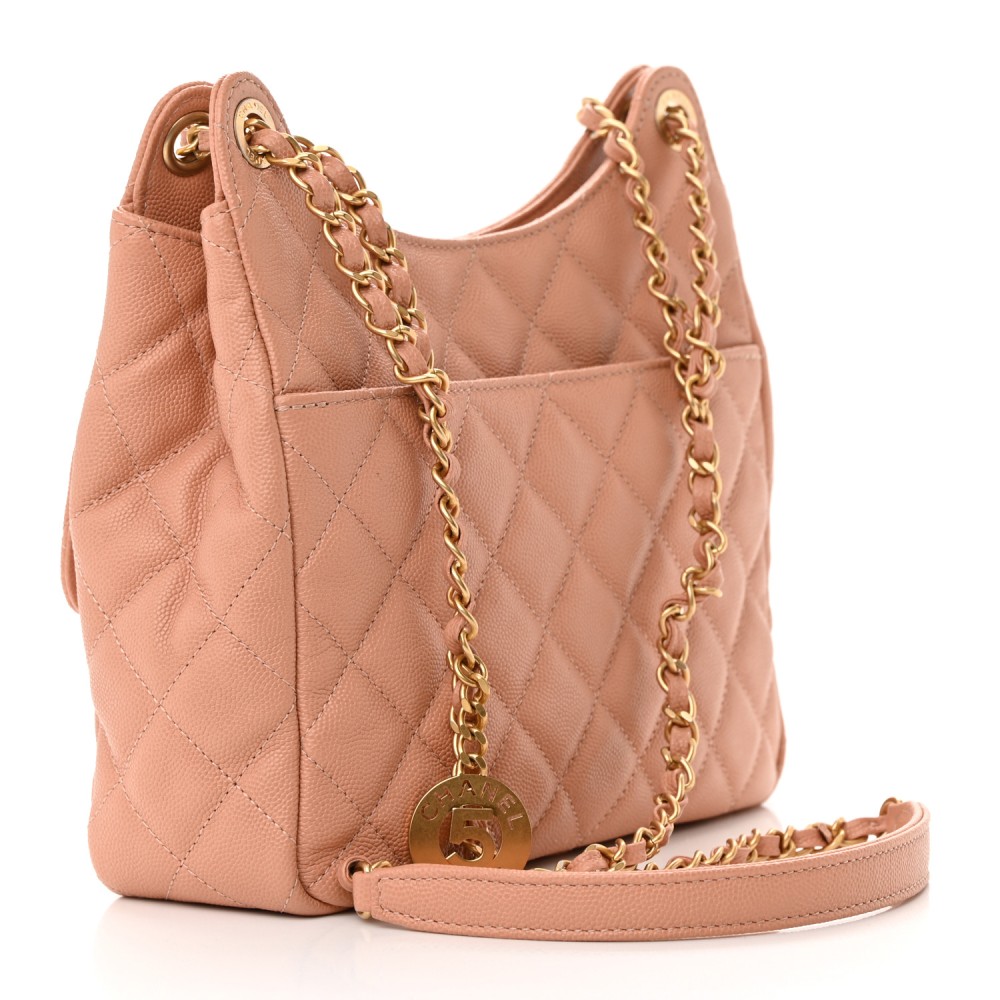 Caviar Quilted Wavy CC Hobo Beige