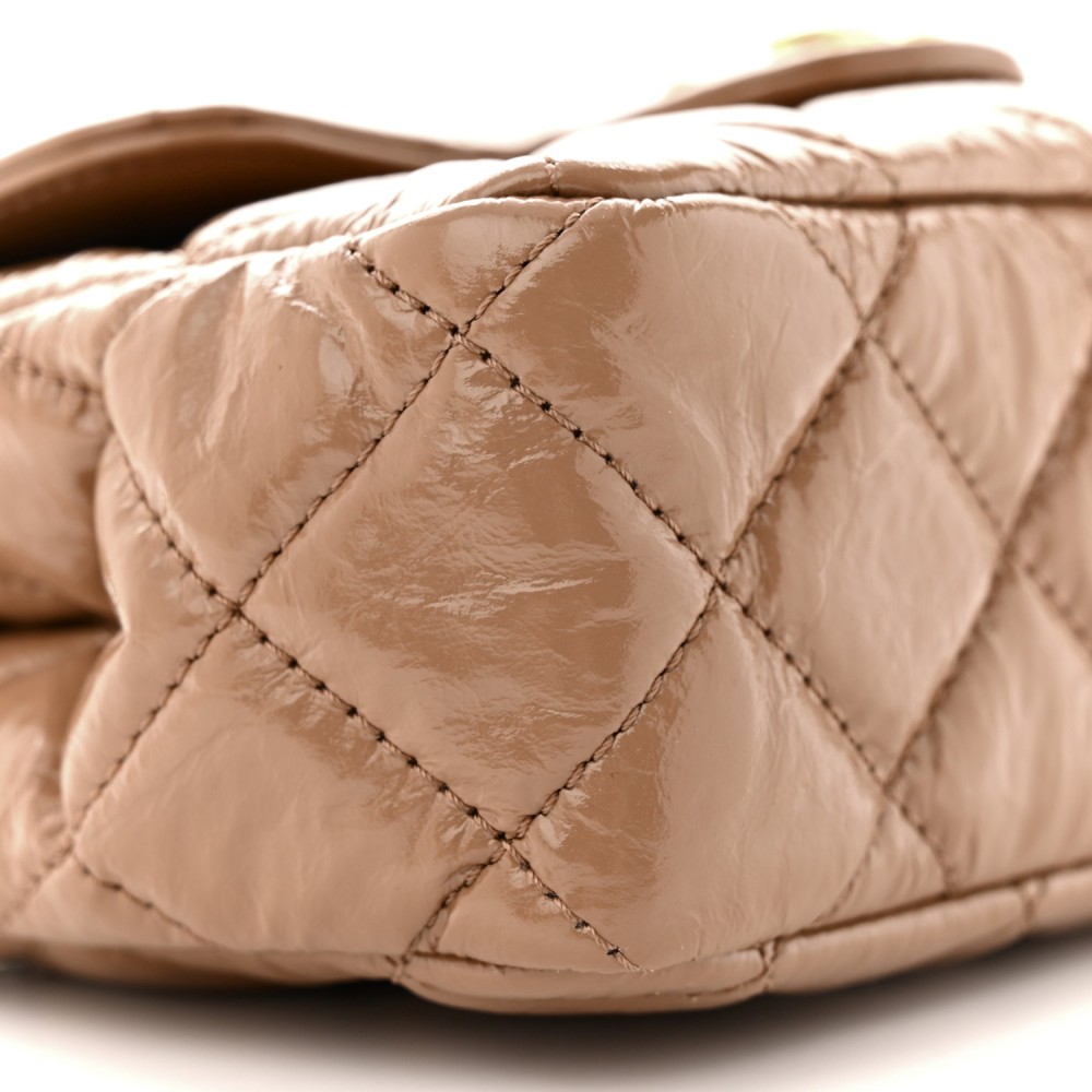 Shiny Crumpled Calfskin Quilted Small Wavy CC Hobo Dark Beige