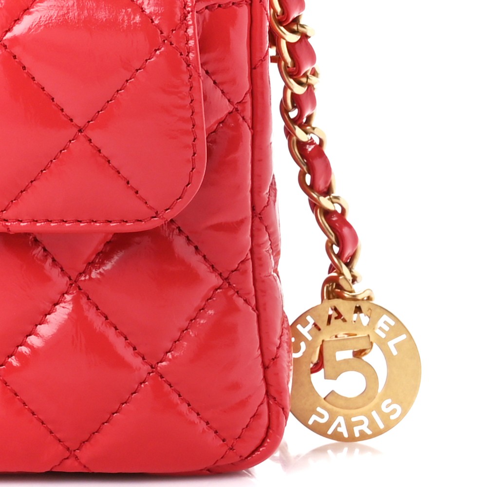 Shiny Crumpled Calfskin Quilted Small Wavy CC Hobo Red