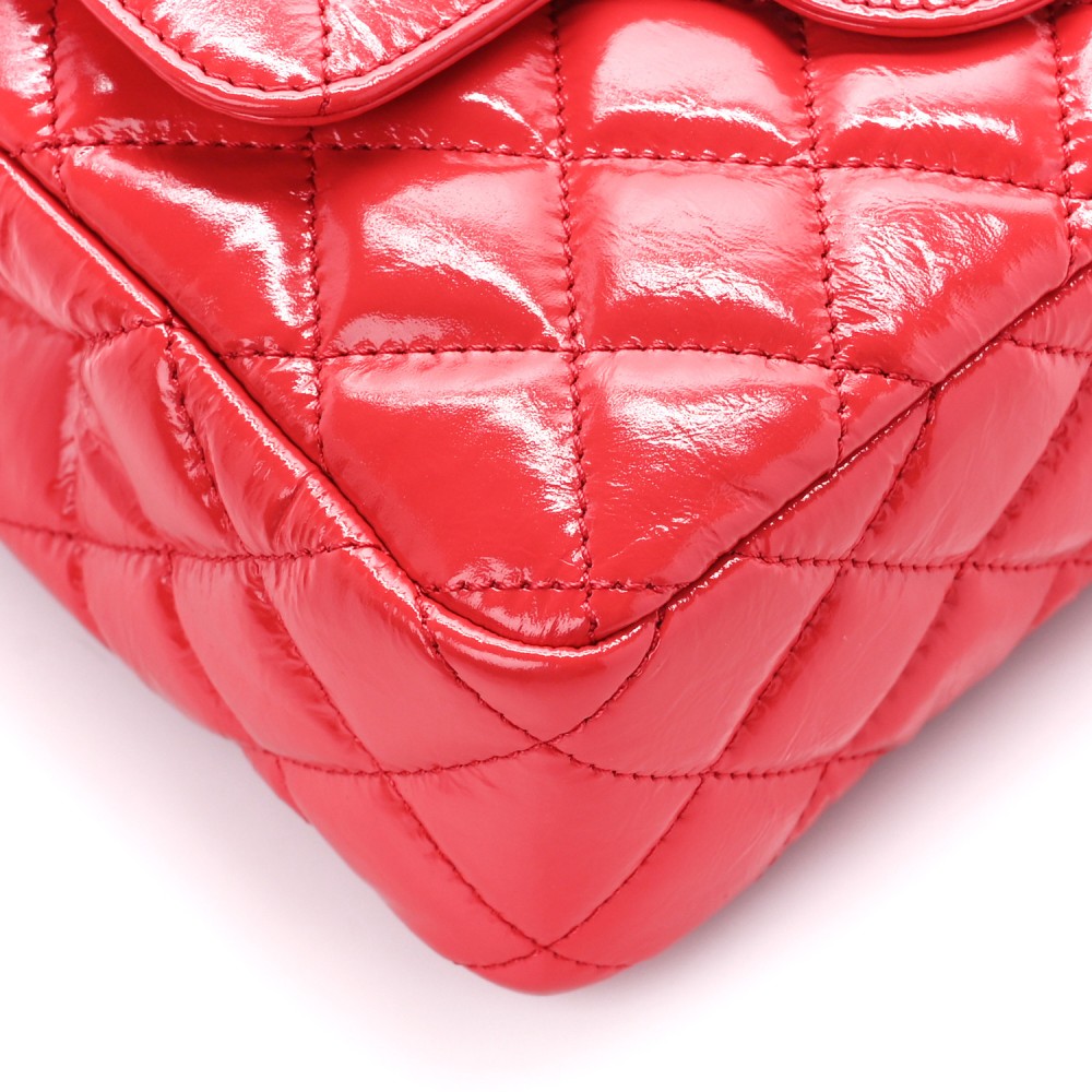 Shiny Crumpled Calfskin Quilted Small Wavy CC Hobo Red