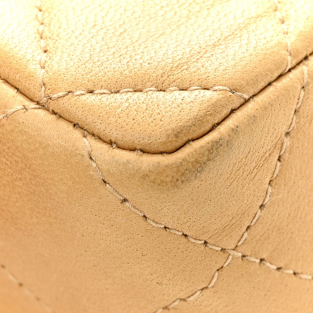 Lambskin Quilted Mini Square Flap Beige