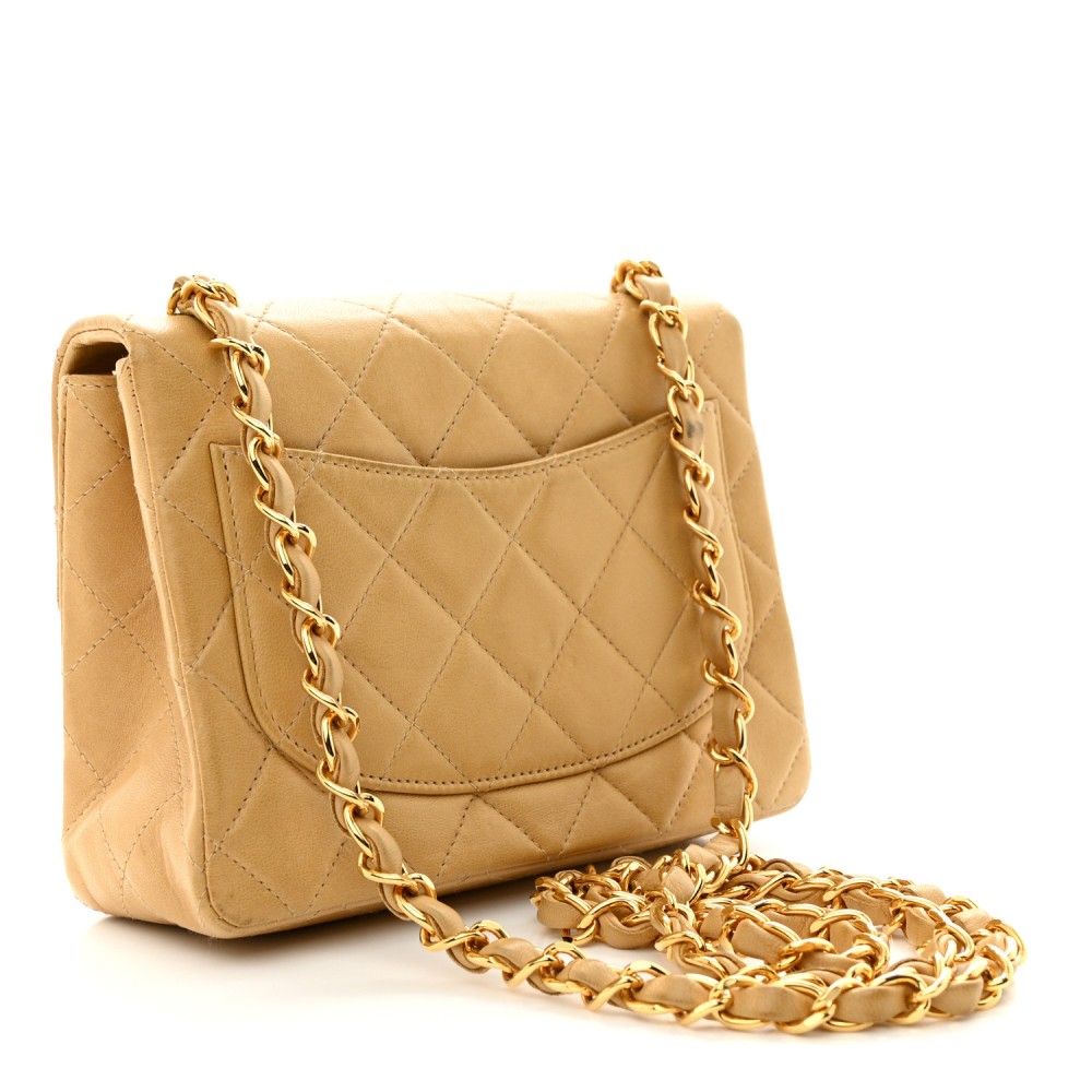 Lambskin Quilted Mini Square Flap Beige