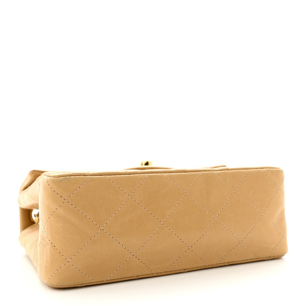 Lambskin Quilted Mini Square Flap Beige