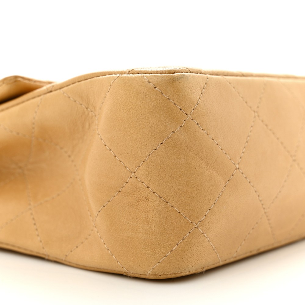 Lambskin Quilted Mini Square Flap Beige