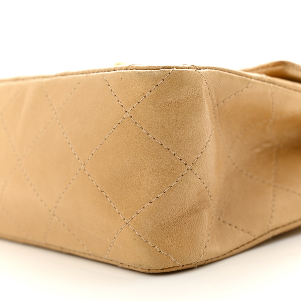 Lambskin Quilted Mini Square Flap Beige