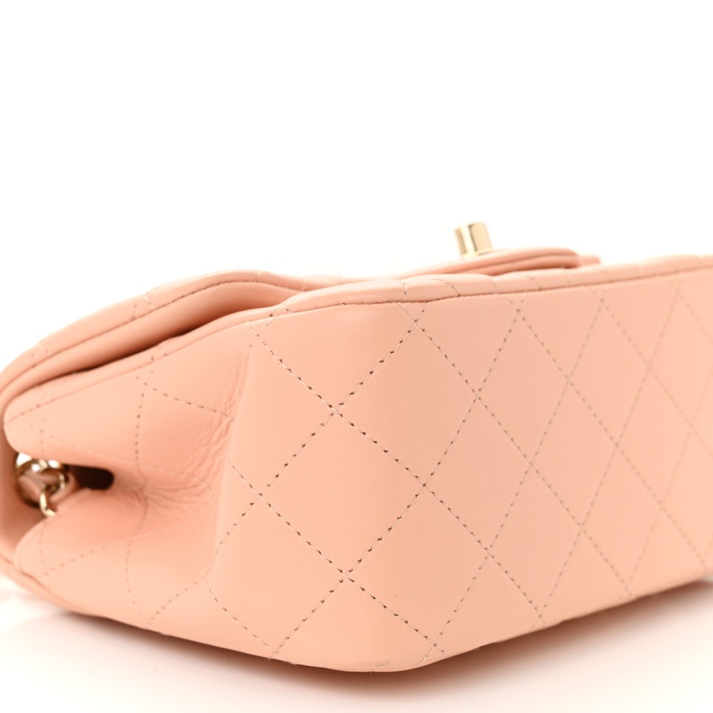 Lambskin Quilted Mini Square Flap Light Pink