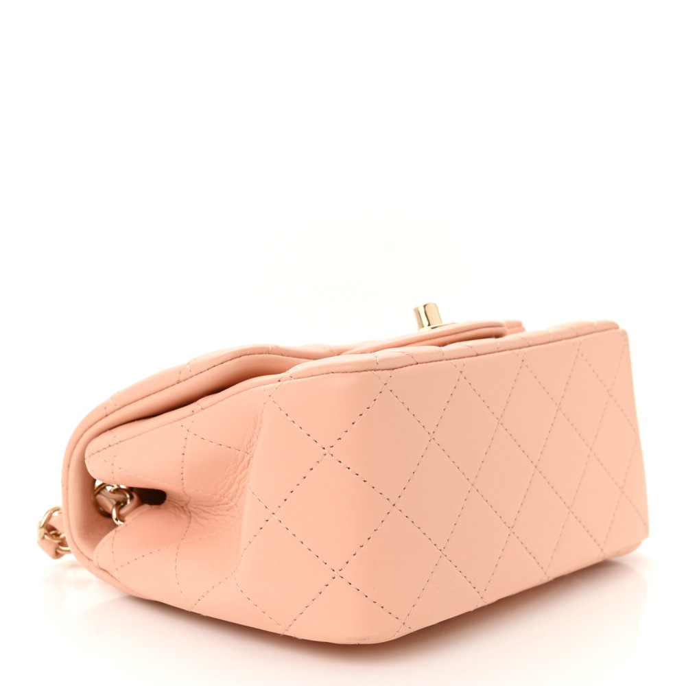 Lambskin Quilted Mini Square Flap Light Pink