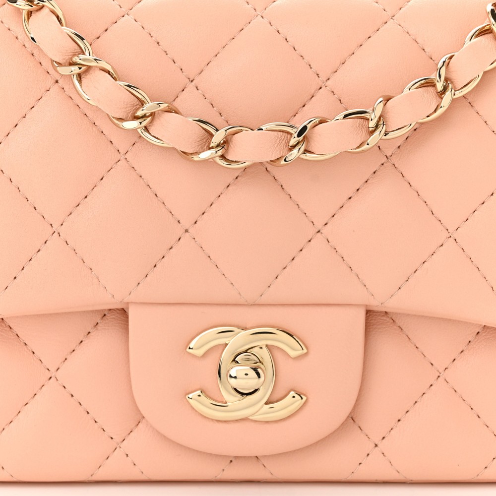 Lambskin Quilted Mini Square Flap Light Pink