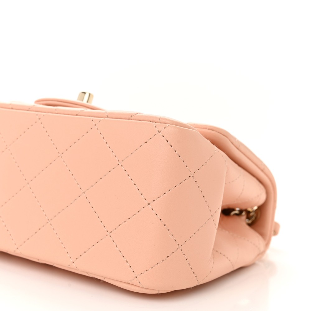 Lambskin Quilted Mini Square Flap Light Pink