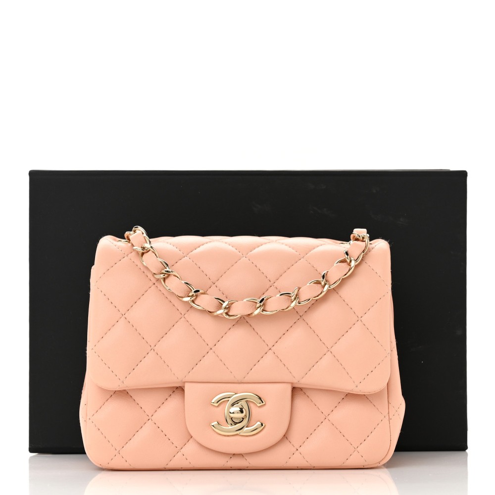 Lambskin Quilted Mini Square Flap Light Pink