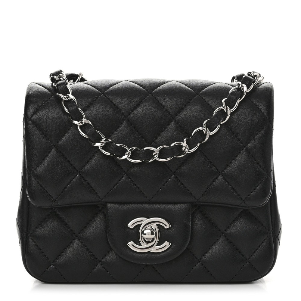 Lambskin Quilted Mini Square Flap Black