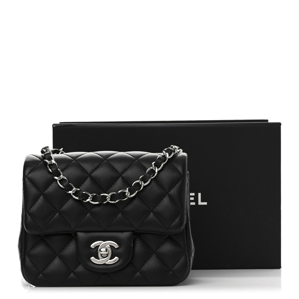 Lambskin Quilted Mini Square Flap Black