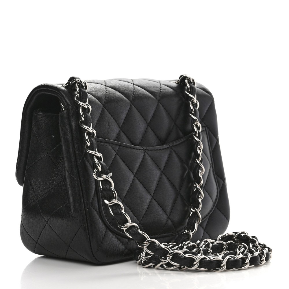 Lambskin Quilted Mini Square Flap Black