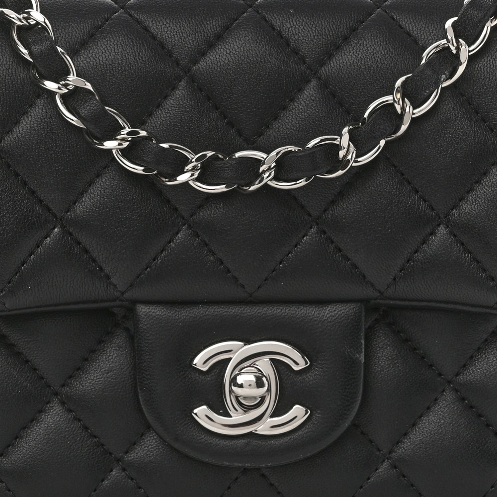 Lambskin Quilted Mini Square Flap Black