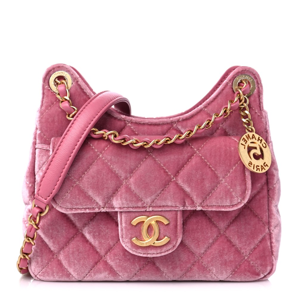 Velvet Quilted Small Wavy CC Hobo Pink