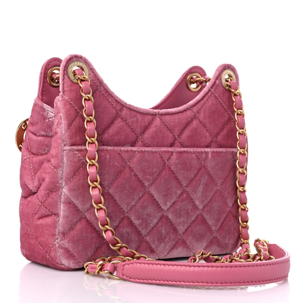 Velvet Quilted Small Wavy CC Hobo Pink