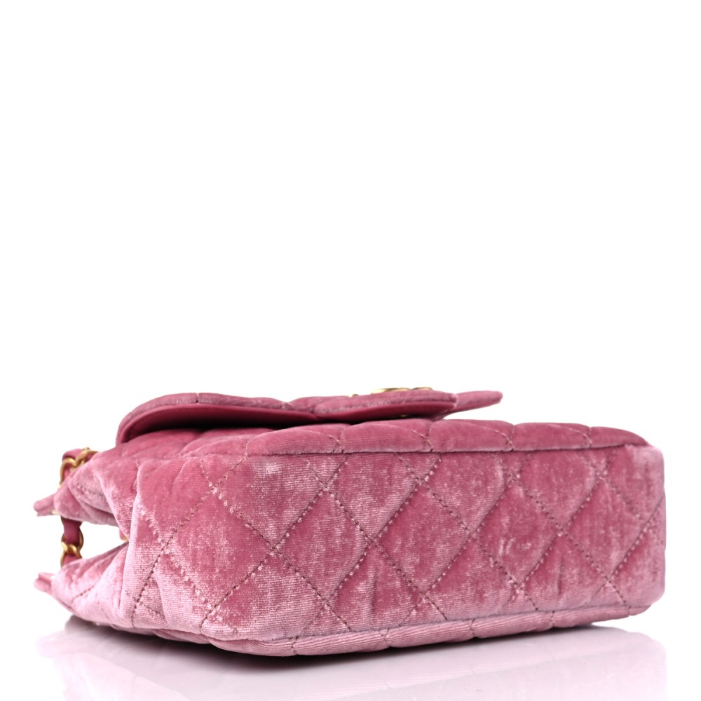 Velvet Quilted Small Wavy CC Hobo Pink