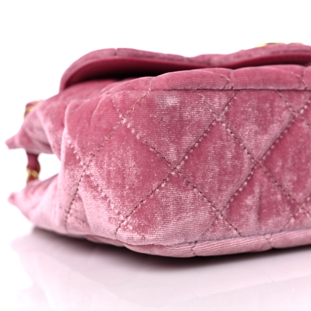 Velvet Quilted Small Wavy CC Hobo Pink