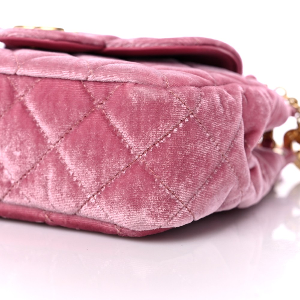 Velvet Quilted Small Wavy CC Hobo Pink