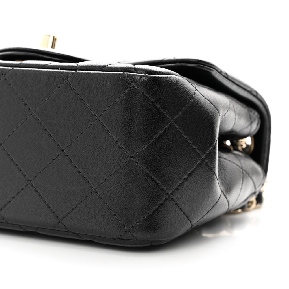 Lambskin Quilted Mini Square Flap Black