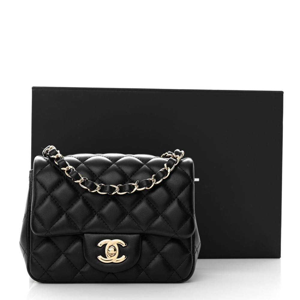 Lambskin Quilted Mini Square Flap Black