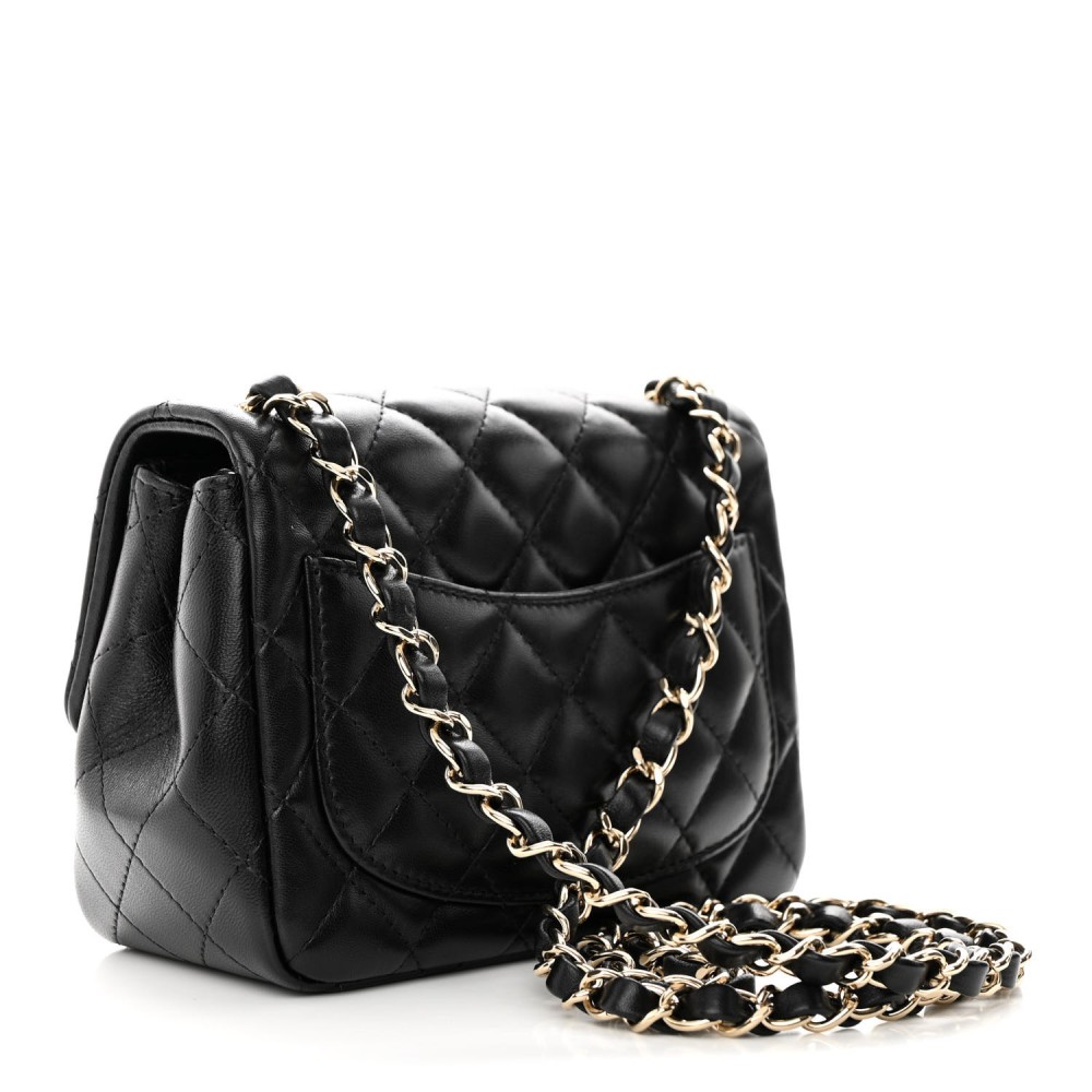 Lambskin Quilted Mini Square Flap Black