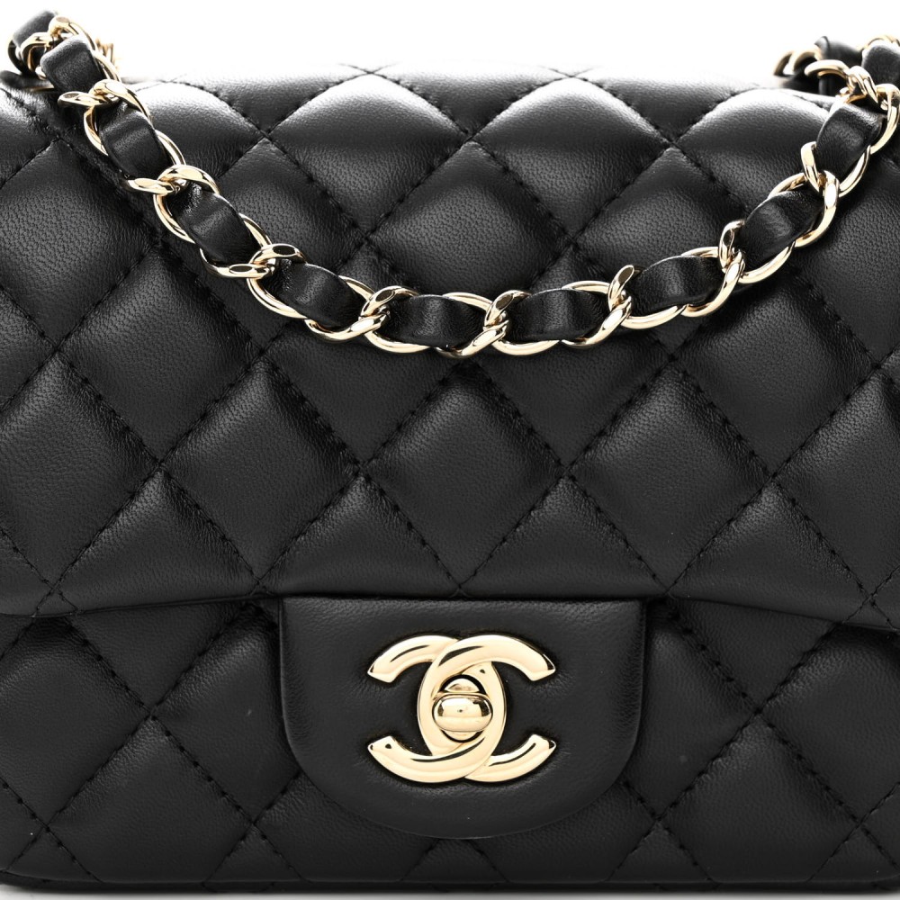 Lambskin Quilted Mini Square Flap Black