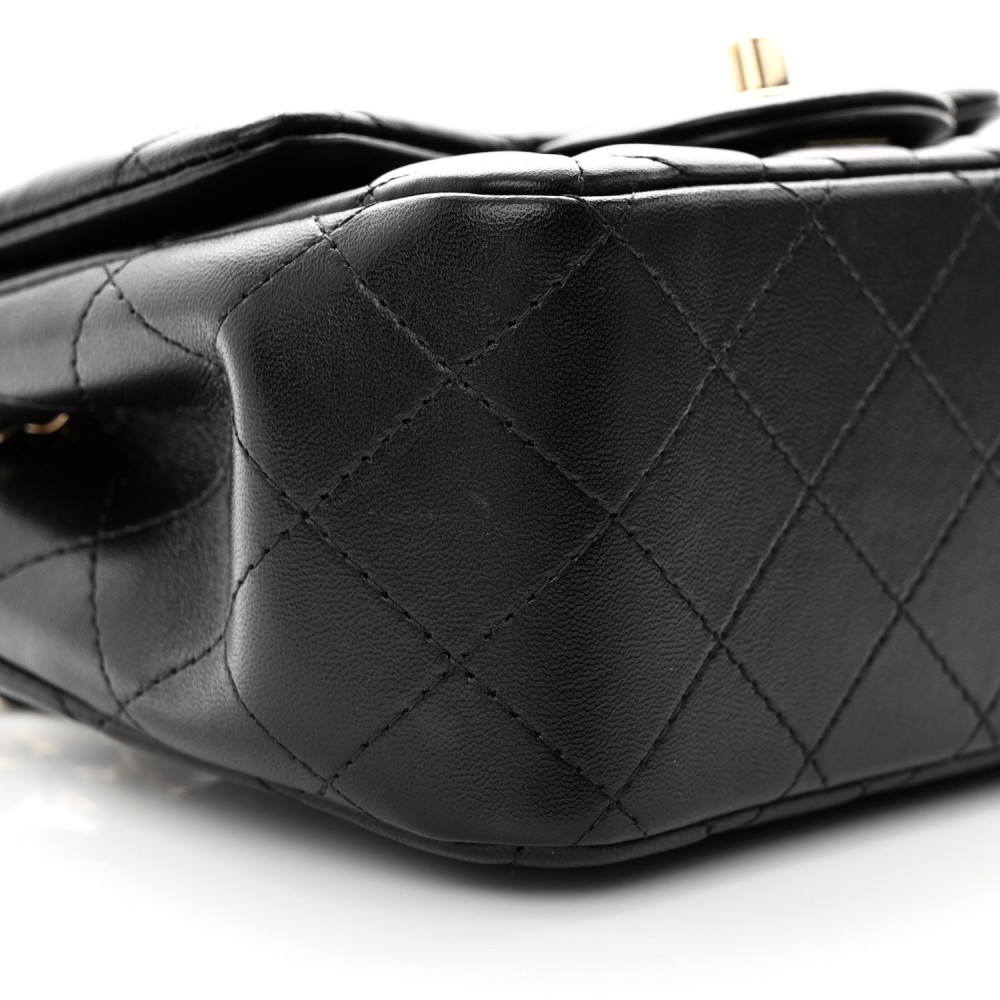 Lambskin Quilted Mini Square Flap Black