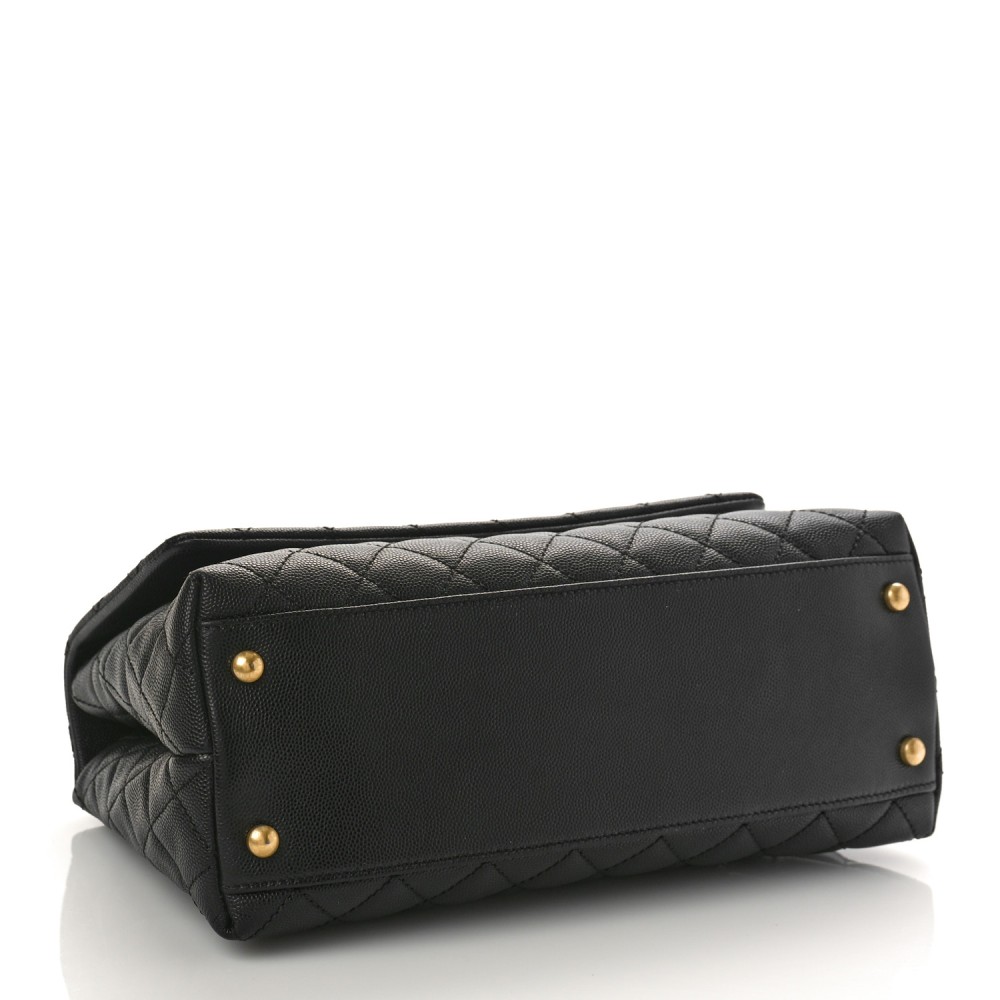 Caviar Lizard Quilted Small Coco Handle Flap Black