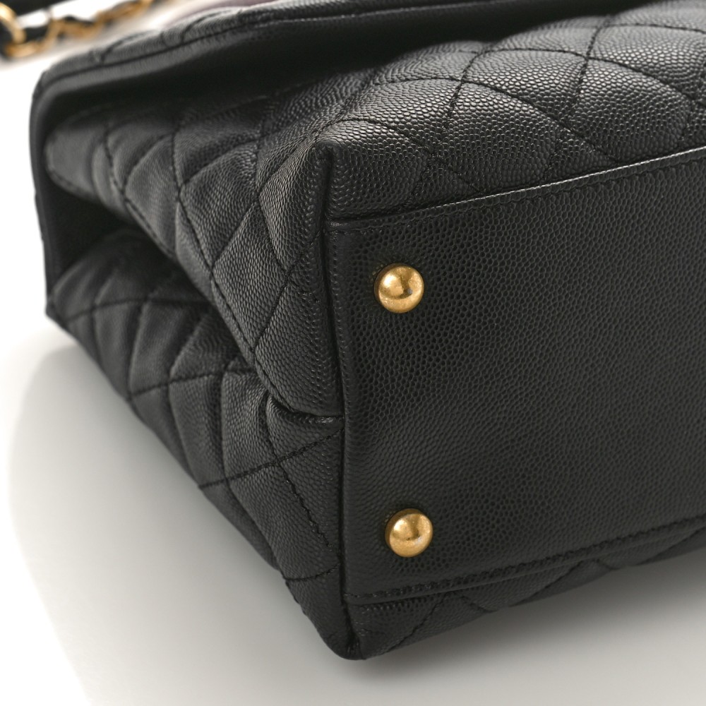 Caviar Lizard Quilted Small Coco Handle Flap Black