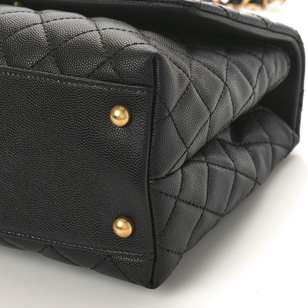 Caviar Lizard Quilted Small Coco Handle Flap Black