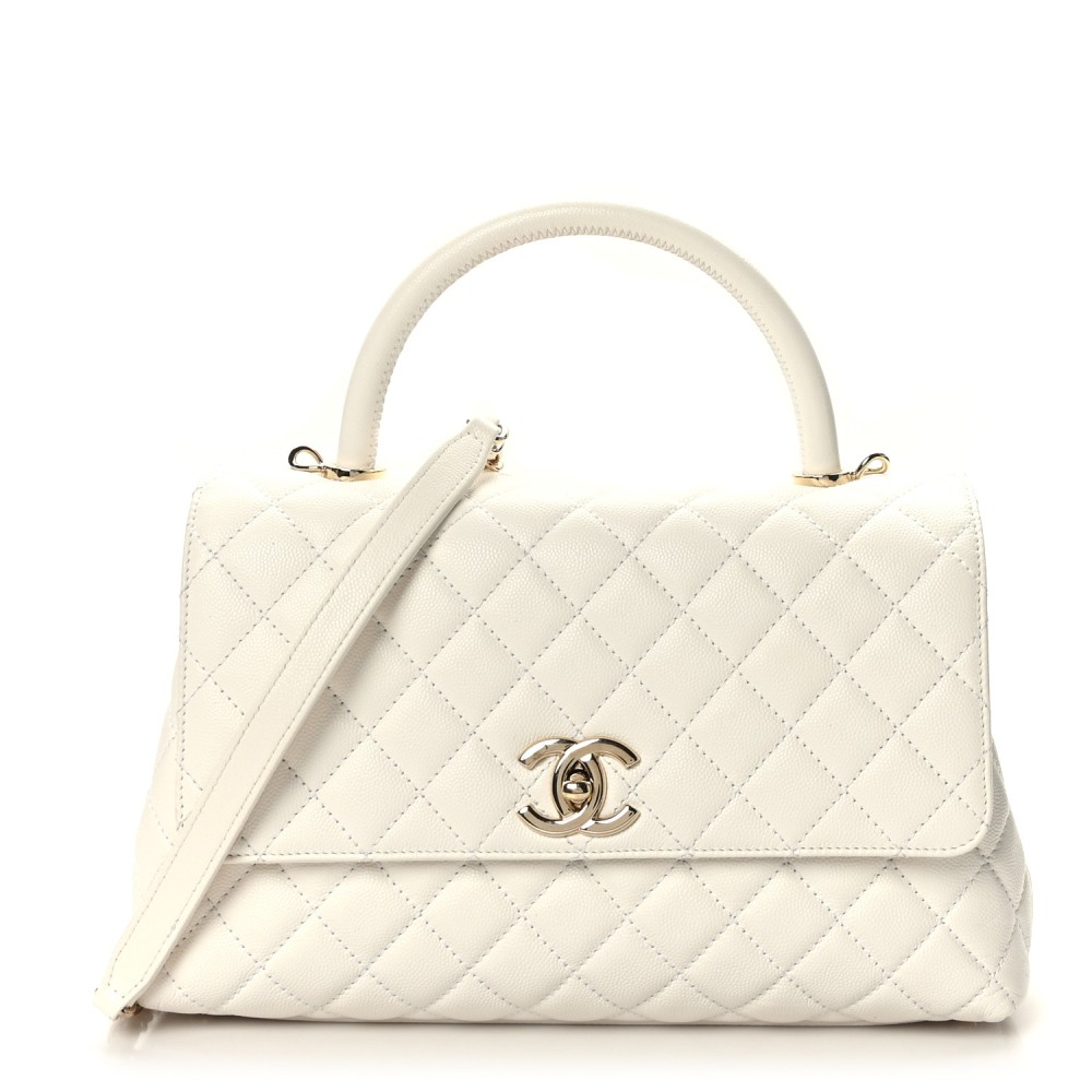 Caviar Quilted Small Coco Handle Flap White