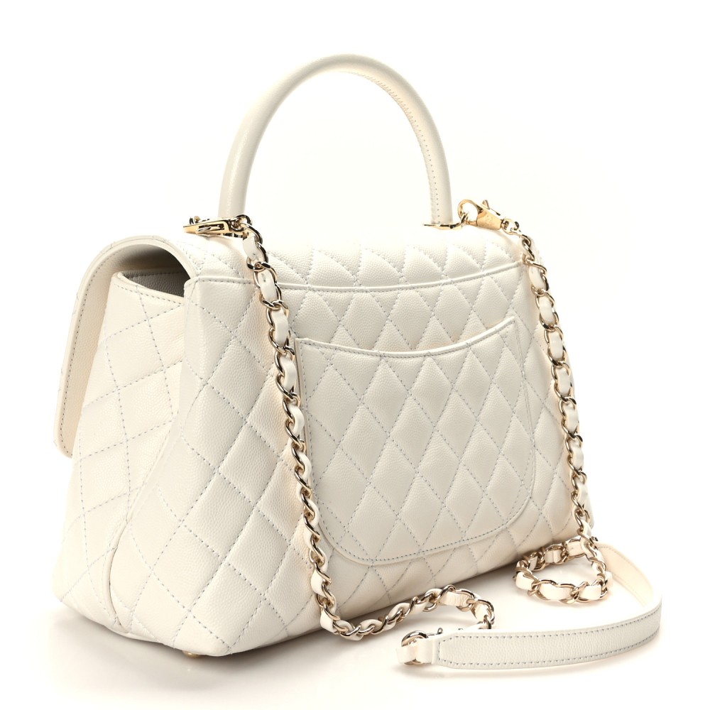 Caviar Quilted Small Coco Handle Flap White