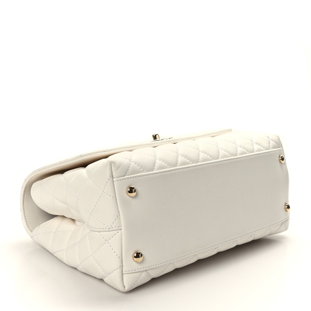 Caviar Quilted Small Coco Handle Flap White