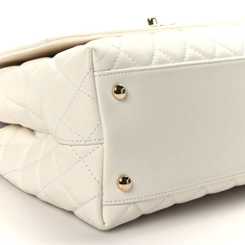 Caviar Quilted Small Coco Handle Flap White