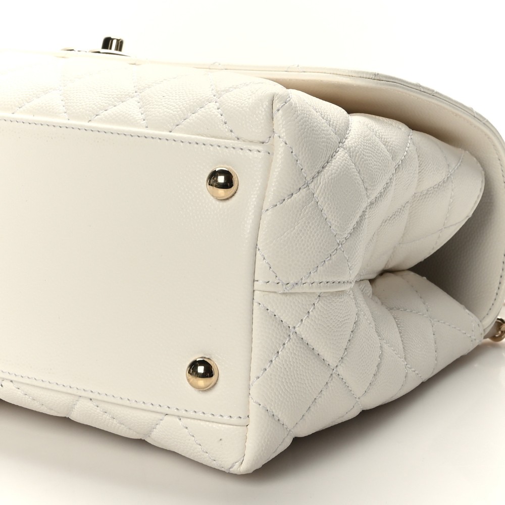 Caviar Quilted Small Coco Handle Flap White