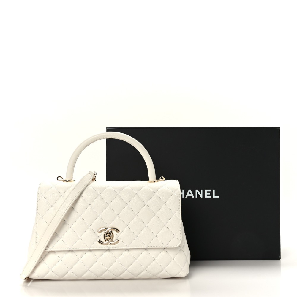 Caviar Quilted Small Coco Handle Flap White